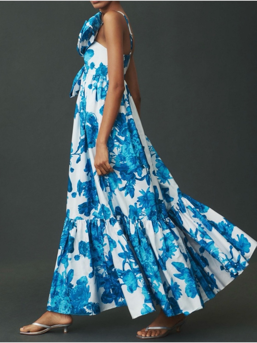 Anthropologie Atsu Sally One-Shoulder Blue Floral Midi Dress with Bow - Picture 10 of 10
